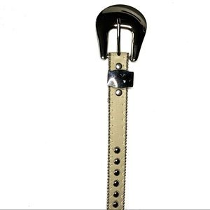 Neutral Colored Western Inspired Thin Belt w/ Silver Studs & Buckle